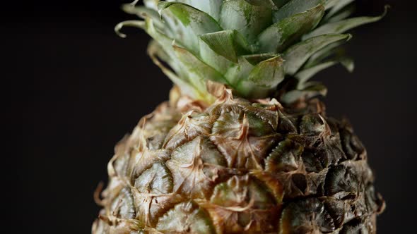 Isolated pineapple fruit on black background rotating through the screen alt