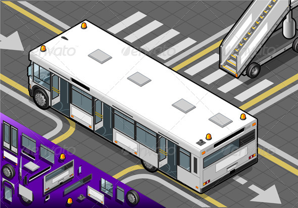 Isometric Airport Bus in Rear View - Objects Vectors