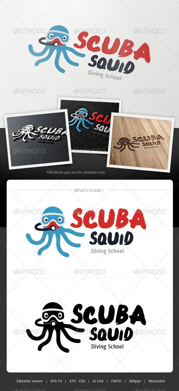 Scuba Squid Logo - Animals Logo Templates