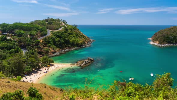 Clear blue Andaman sea from View Point near Laem Promthep Cape, Phuket, Thailand - Time Lapse