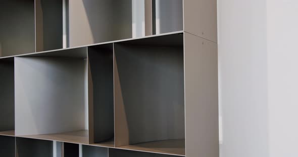 Modern Furniture and cozy design. Home modern black shelf. Shelves with home alt