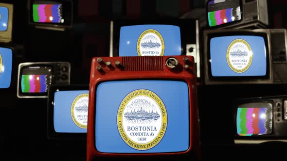 Flag of Boston, Massachusetts, and Vintage Televisions.