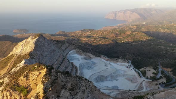 Aerial View of a Gypsum Quarry Mine on the Coast of Crete, Greece