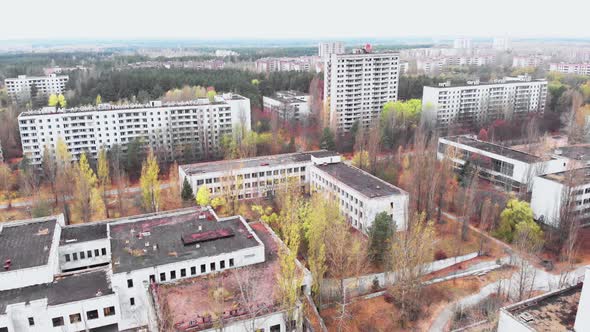 Chernobyl Exclusion Zone. Pripyat. Aerial. alt