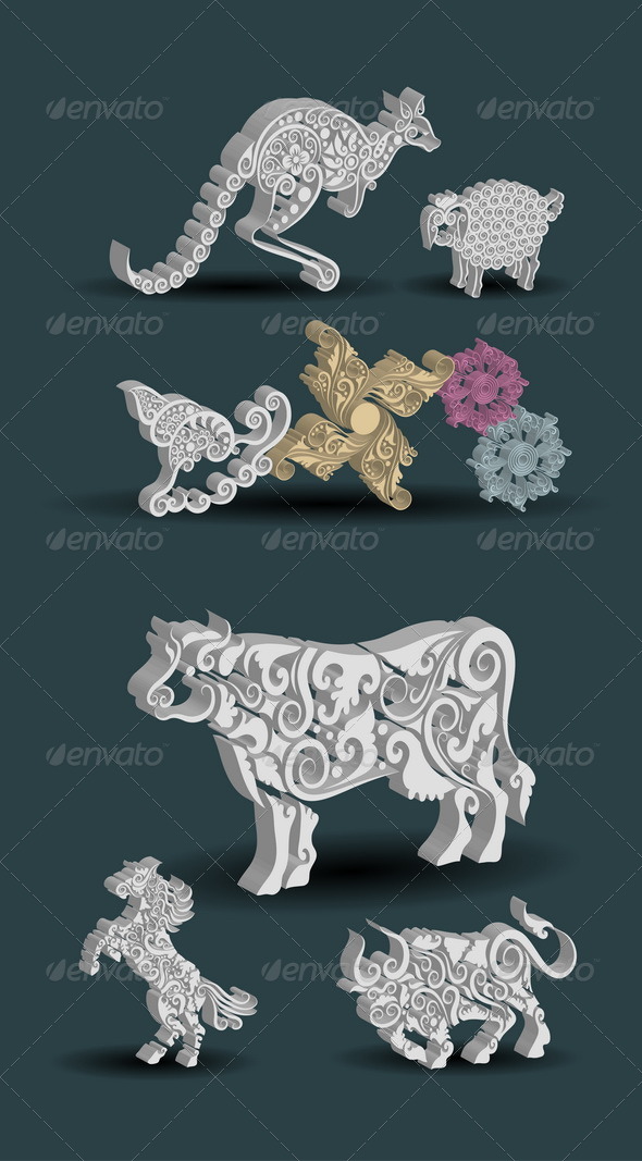 Engraving Animal Ornaments - Flourishes / Swirls Decorative