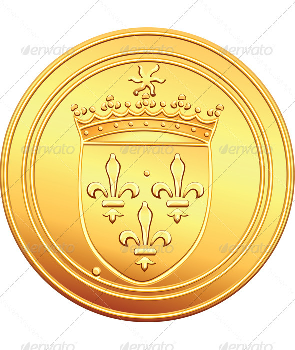 Vector gold coin French ecu obverse