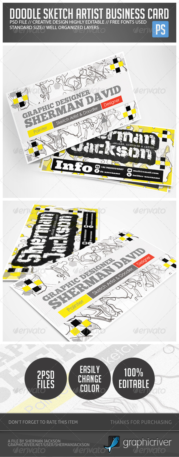 Doodle Sketch Artist Business Card - Creative Business Cards