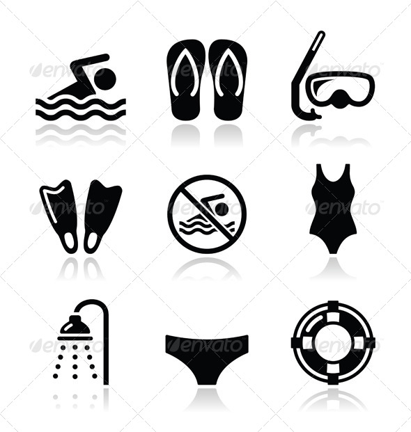 Swimming, Scuba Diving, Sport Vector Icons Set - Sports/Activity Conceptual