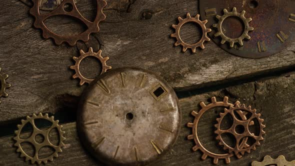 Rotating stock footage shot of antique and weathered watch faces - WATCH FACES 081 alt