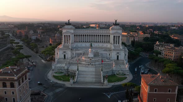 The altar of the Fatherland in Rome. Aerial shot with drone