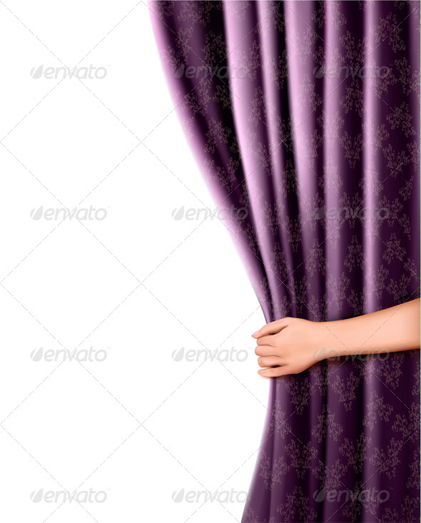 Background with Violet Velvet Curtain and Hand - Backgrounds Decorative