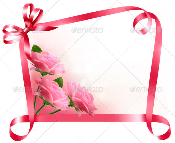 Holiday Background with Pink Flowers with Bow - Seasons/Holidays Conceptual