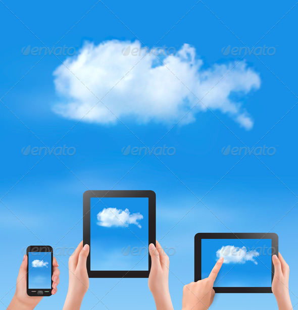 Cloud Computing Concept Hand with Blue Sky - Web Technology