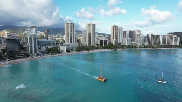 Aerial Revealing Waikiki Beach 4 K