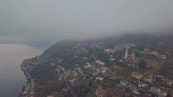 Aerial View of Lake Lugano Switzerland Cloudy Autumn alt