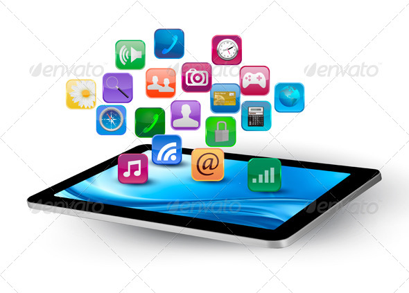Colorful Application Icons in a Tablet - Web Technology