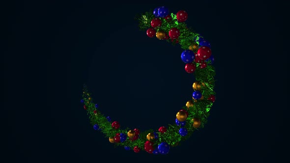 Christmas wreath decorated by multicolored shiny balls of different sizes alt
