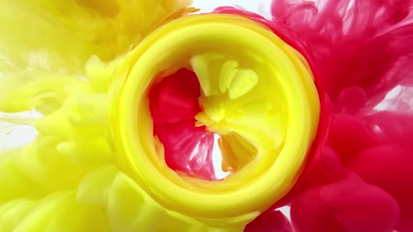 Abstract Red and Yellow Ink Futuristic Circle Background Pattern. White Background. alt