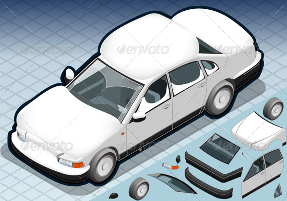Isometric Snow Capped White Car in Front View - Objects Vectors