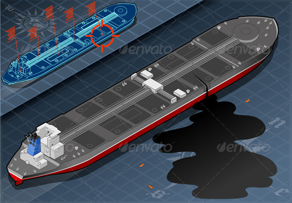 Isometric Ship Tanker Leaky Oil in Rear View - Objects Vectors
