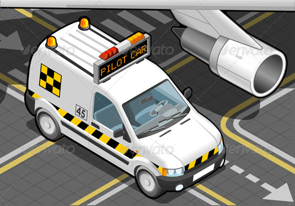 Isometric Airport Follow-me-Car in Front View - Objects Vectors