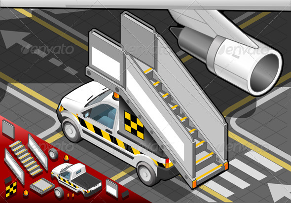 Isometric Airport Boarding Stair Car in Rear View - Objects Vectors