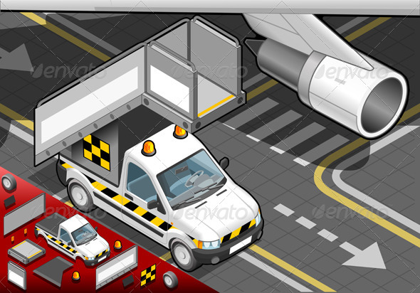 Isometric Airport Boarding Stair Car in Front View - Objects Vectors