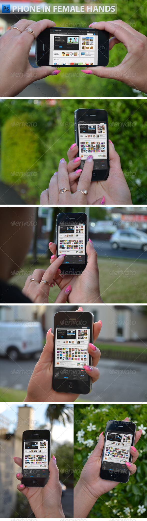 Phone in Female Hands - Product Mock-Ups Graphics