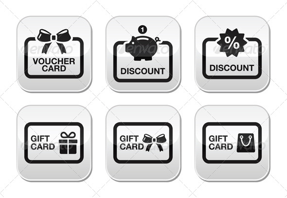 Voucher Gift and Discount Card Vector Buttons Set - Retail Commercial / Shopping