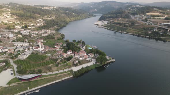 Aerial panorama view Douro river and Tâmega intersection Landscape, Entre-os-rios