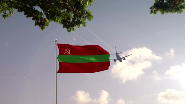 Transnistria Flag With Airplane And City -3D rendering alt