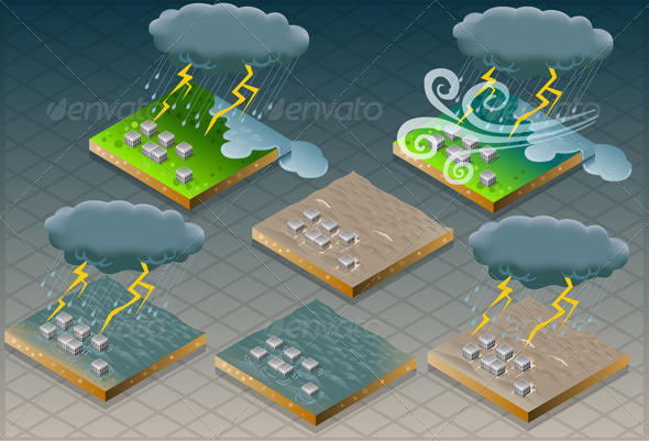 Isometric Natural Disaster Flood Mudded Terrain - Conceptual Vectors