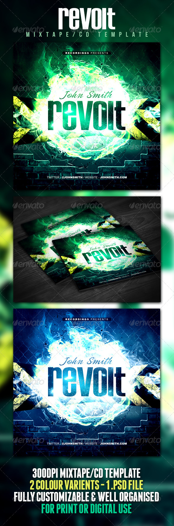 Revolt Mixtape / CD Template - CD & DVD Artwork Print Templates