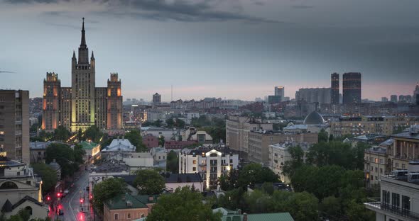 the process of switching on street lighting in Moscow