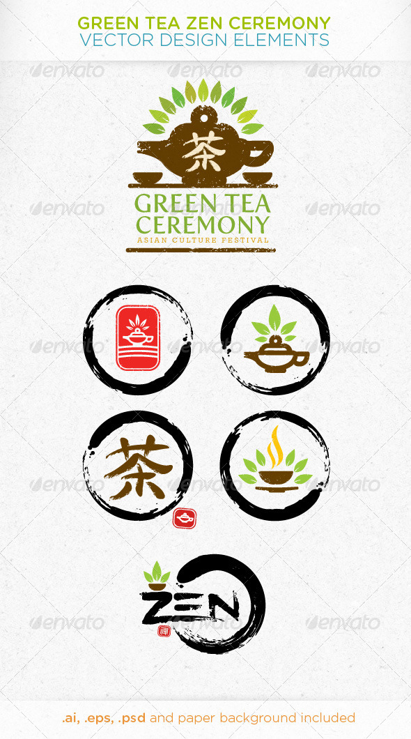 Green Tea Zen Ceremony Vector Design Elements - Food Objects