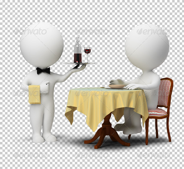 3d small people - waiter and client - Characters 3D Renders