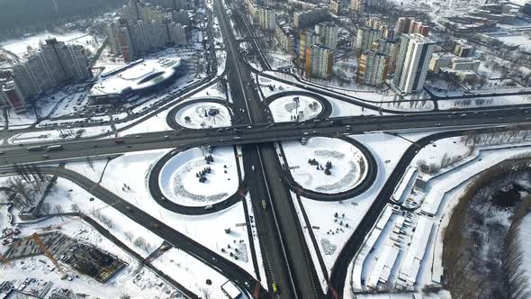 Aerial View Highway Junction in Winter City alt