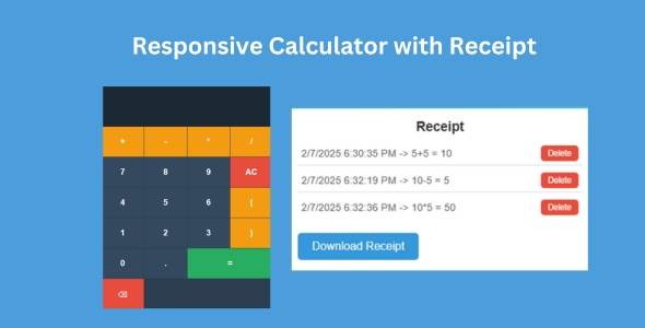 Html css JavaScript calculator with a receipt and PDF download