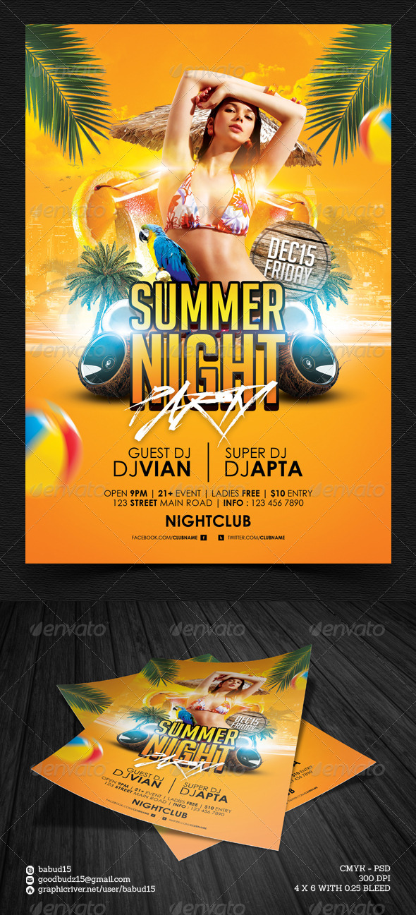 Summer Night Party Flyer Template - Events Flyers