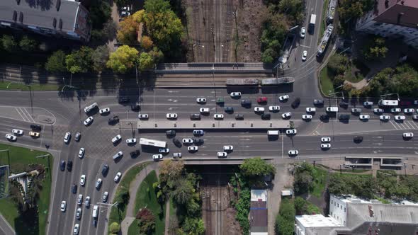 Drones Point of View Traffic Jam Top View Transportation Concept Intersection Crossroad Aerial View alt