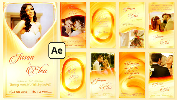 Gold Wedding Invatation Stories Reels Video Displays template preview