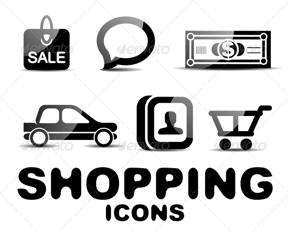 Black Glossy Shopping Icon Set - Web Technology