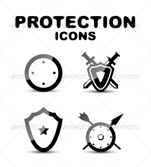 Black Glossy Protection Icon Set - Web Technology