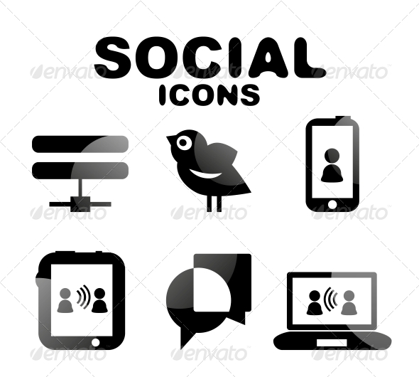 Black Glossy Social Icon Set - Web Technology