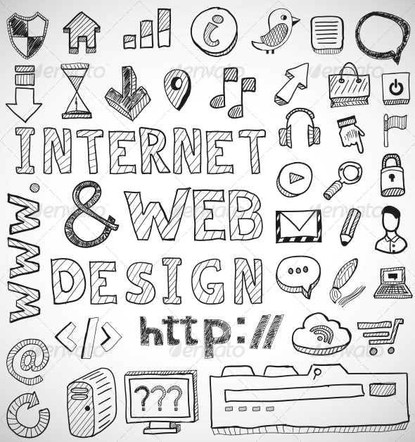 Internet and Web Design Hand Drawn Doodles - Web Technology