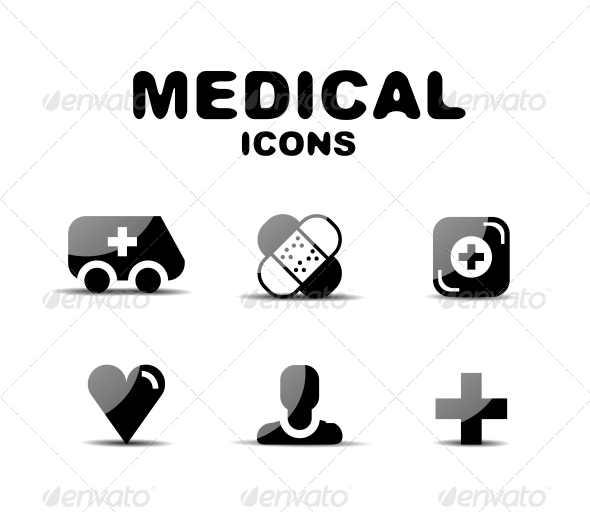 Black Glossy Medical Icon Set - Miscellaneous Conceptual