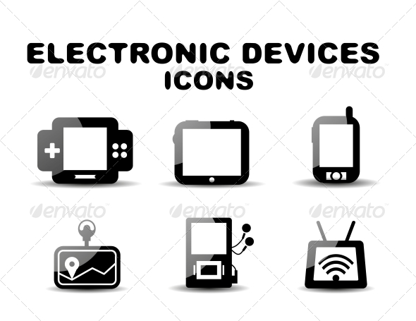Black Glossy Electronic Devices Icon Set - Miscellaneous Conceptual