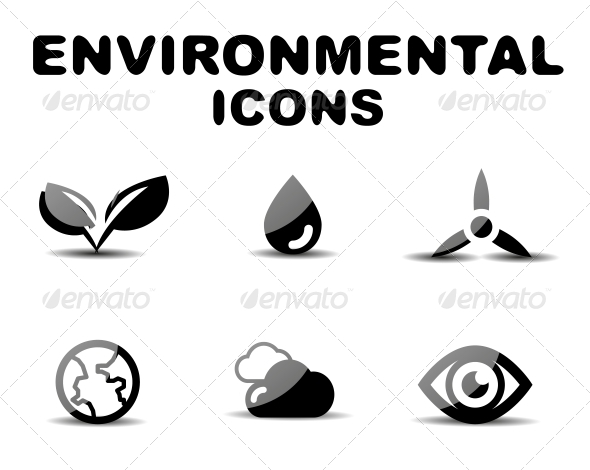 Black Glossy Environmental Icon Set - Miscellaneous Conceptual