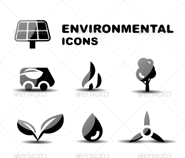 Black Glossy Environmental Icon Set - Miscellaneous Conceptual