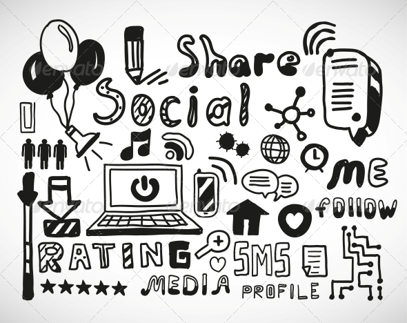 Set of Hand Drawn Social Doodles - Communications Technology